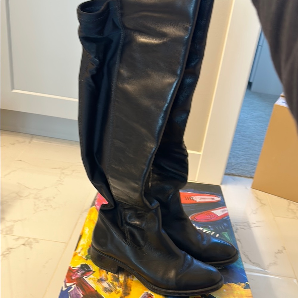 Black Leather over the Knee Boots Andre Assous
